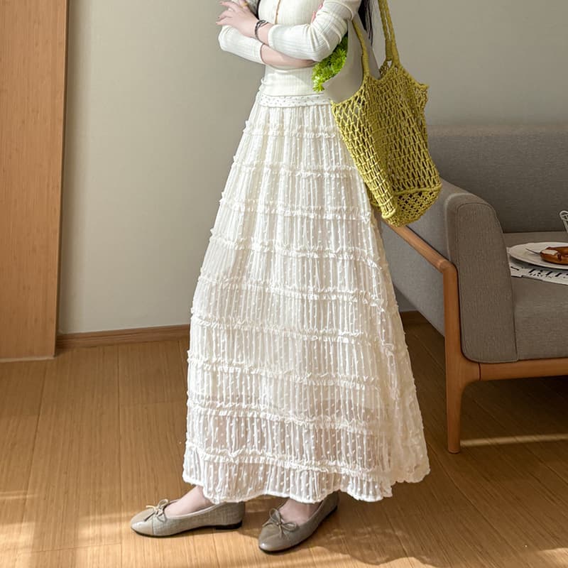 White Mid-Length Half Skirt Women 2026 Summer New Chiffon Spliced Ruffle A-Line Cake Skirt Long Skirt Women