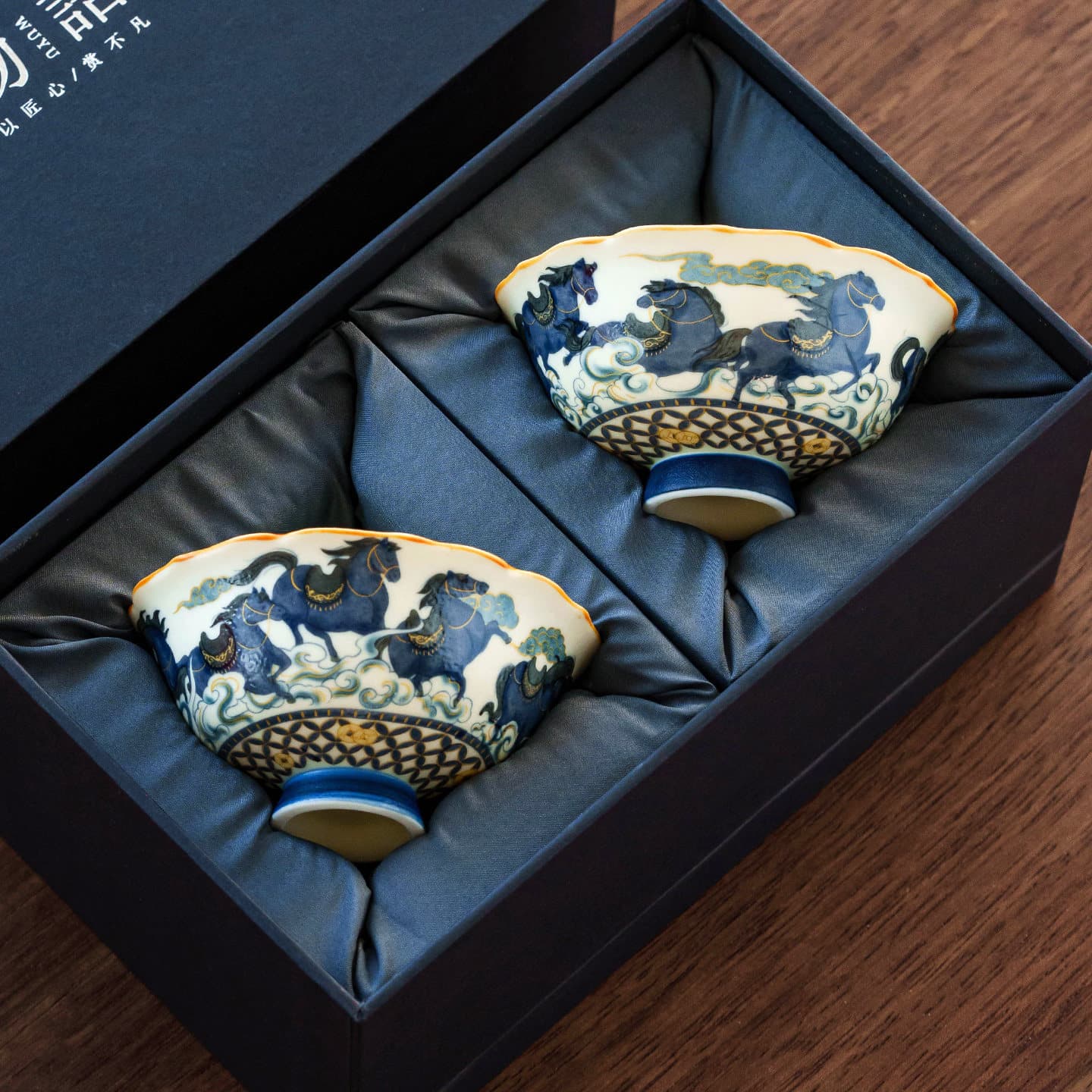 Auspicious Cloud Eight Horses Ceramic Tea Cup Pair Gift Box Birthday Gift Year of the Horse Souvenir Practical Premium Meaningful Gift