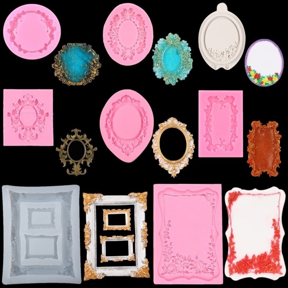 DIY Fondant Cake Baking Mold Vintage Embossed Frame Round Square Shape Silicone Mold