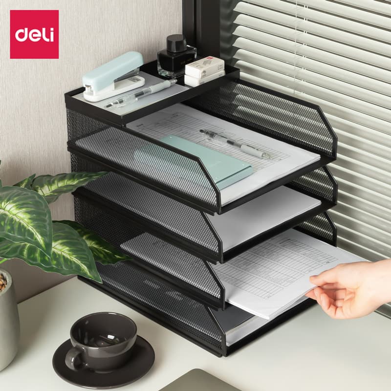Deli PB260/PB261 Stackable Metal File Trays Multi-layer Document Organizer Storage Rack 4-Tier File Holder
