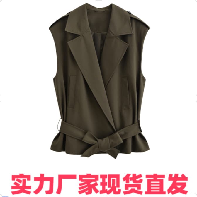 NSSF Self-made European/American Style Foreign Trade New Women's Clothing Fashionable Suit Collar Sleeveless Belt Vest Jacket 4749896
