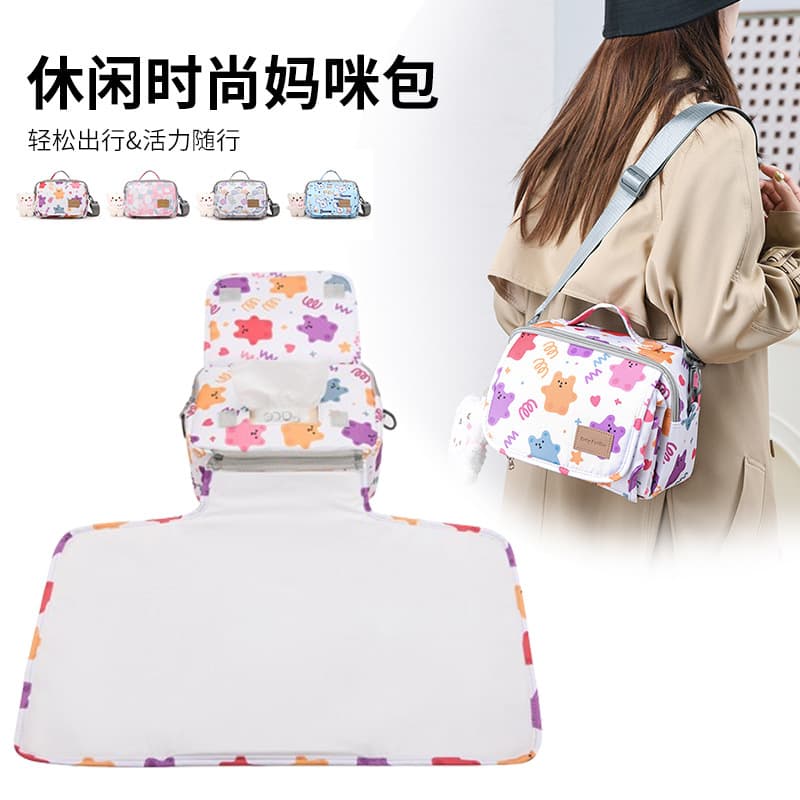 Foreign trade multi-functional one-shoulder mommy bag, water-repellent mother and baby bag with diaper pad, portable storage bag for outing, mommy bag