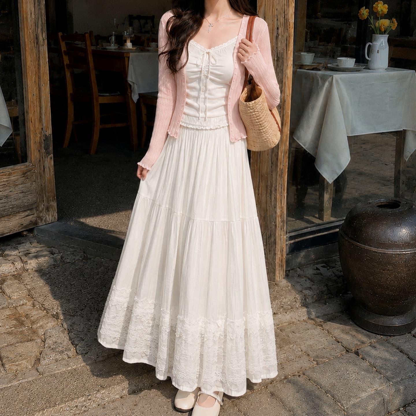 White lace cake skirt for women 2026 new summer ballet skirt small A-line fluffy long skirt