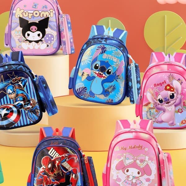New cross-border hot stamping small school bag with built-in pencil case, small printed water-repellent Spider-Man for men and women aged 1-12 years old