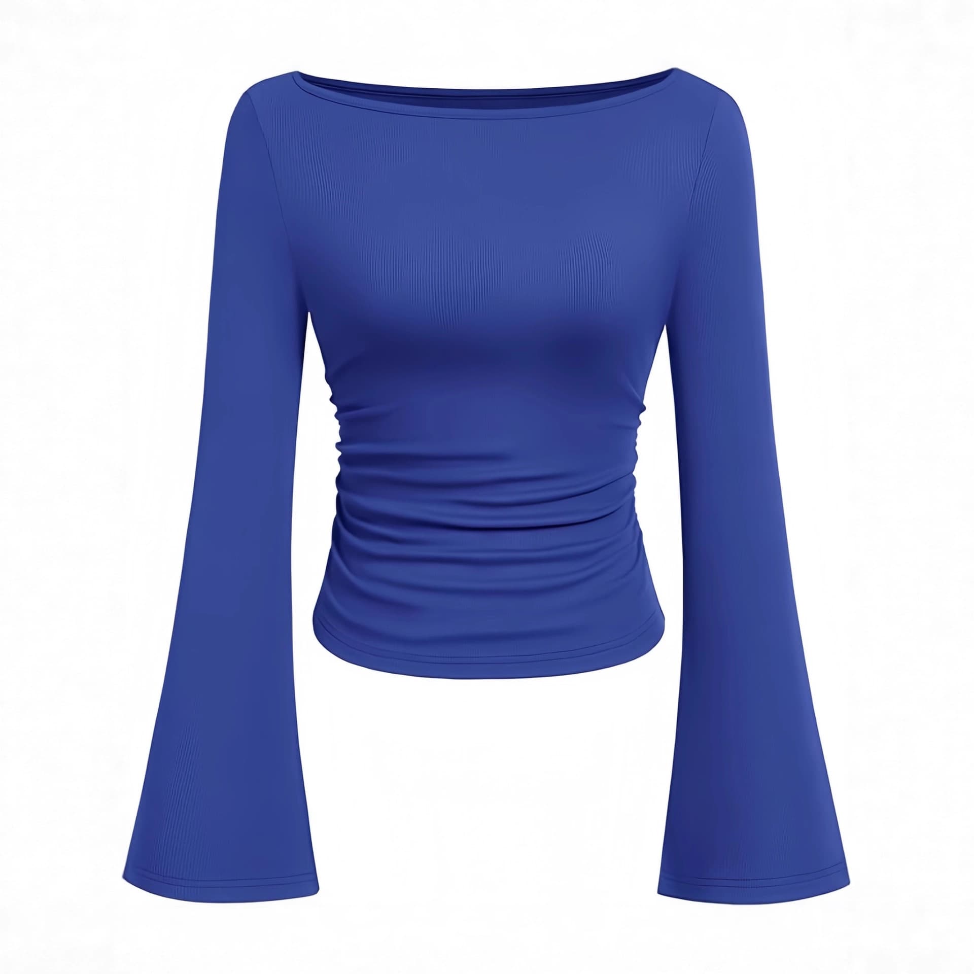 2025 European and American cross-border autumn and winter new style one-line collar slim and versatile long-sleeved t-shirt women's bell sleeve bottoming t-shirt for women
