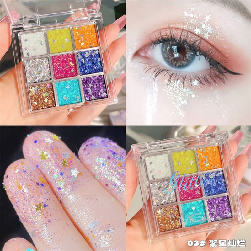 MGL stage makeup nine-color eye shadow makeup artist special sequin fine glitter eye shadow palette travel photography performance