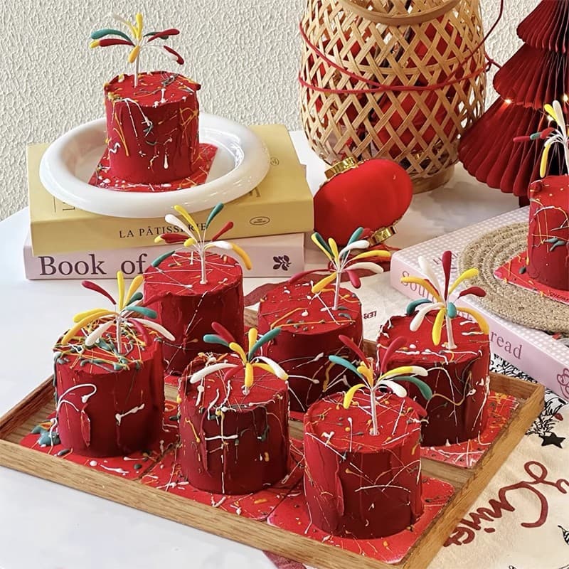 2025 internet celebrity New Year's Eve baked cake decoration ornaments dreamy finished fireworks sparkle atmosphere plug-in