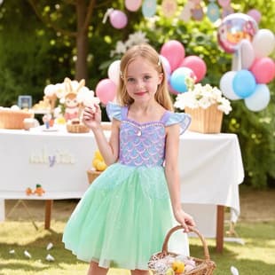 Girls' Cross-border Summer Bestseller Flutter Sleeve Strap Mesh Dress with Sparkling Sequins Mermaid Princess Tutu Dress