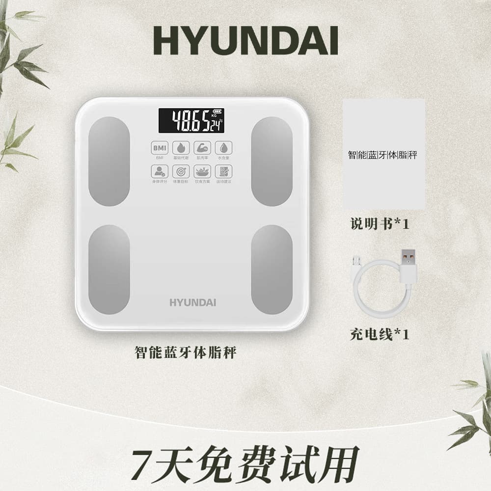 HYUNDAI Smart Electronic Body Fat Scale, Charging Type, Compact and Accurate for Home/Dorm Weight Loss