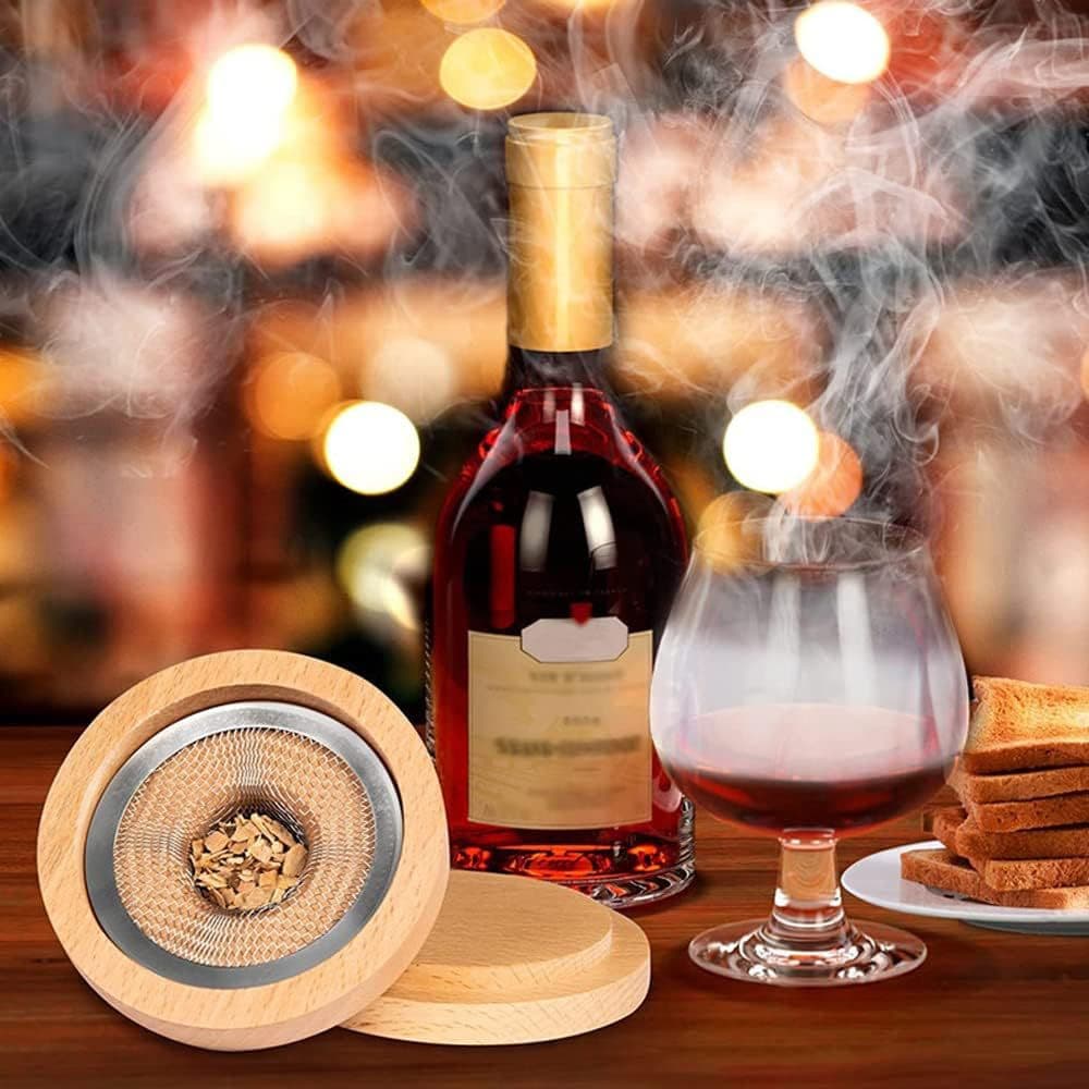 In Stock Wooden Cocktail Smoker Whiskey Wood Chips Bartender Smoker Liquor Ice Cube Smoking Set