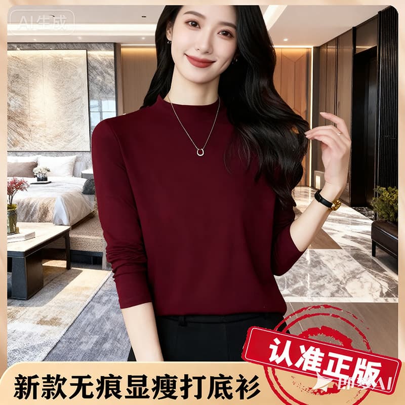 2024 new Ankela red base layer women's high-quality inner wear, sophisticated slim-fit long-sleeve top for spring, autumn, and winter.