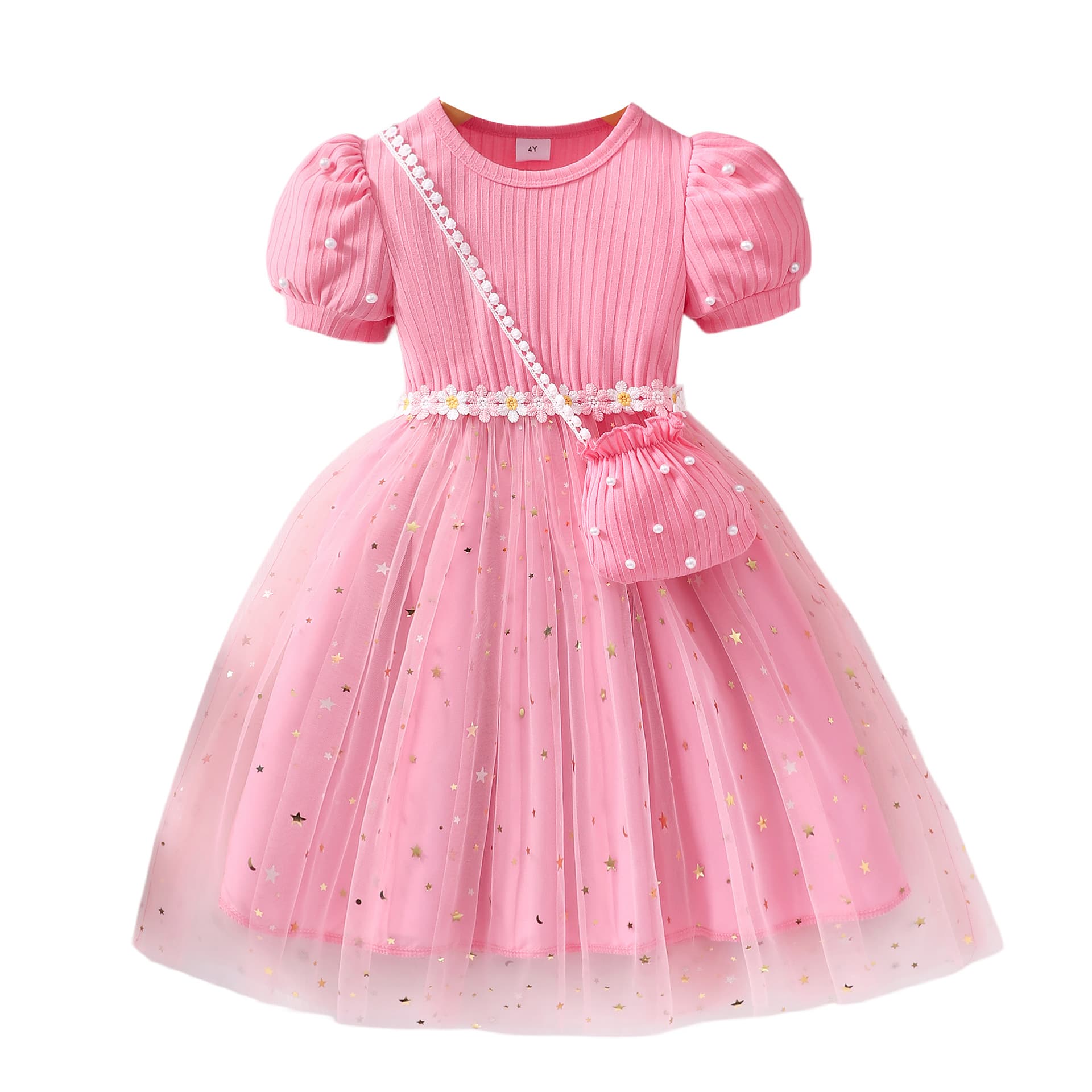 Dress for children (girls), pitted mesh dress with shoulder bag