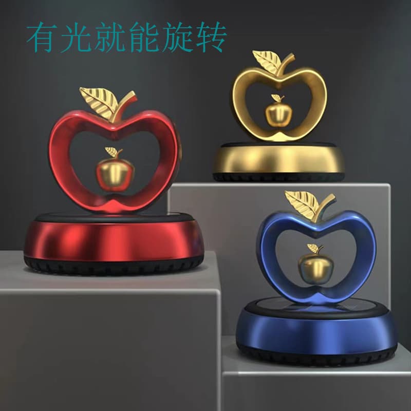 Solar Car Apple Heart-shaped Aromatherapy Diffuser Car Ornament Perfume Rotates with Light Interior Car Accessory