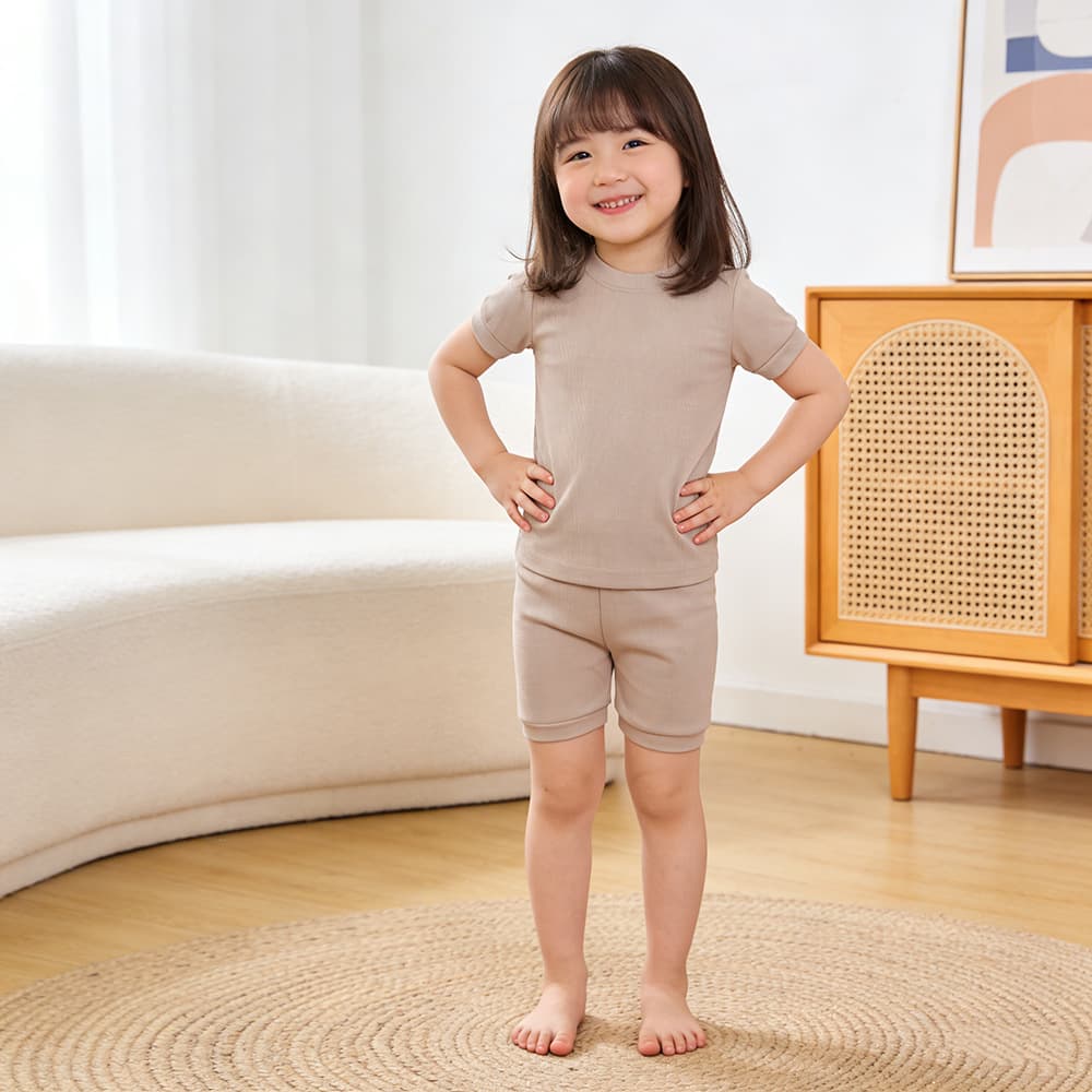 Kids Pajamas Summer Short Sleeve Shorts Two-Piece Set Thin Ribbed Air Conditioning Wear Home Outfit Boys Girls