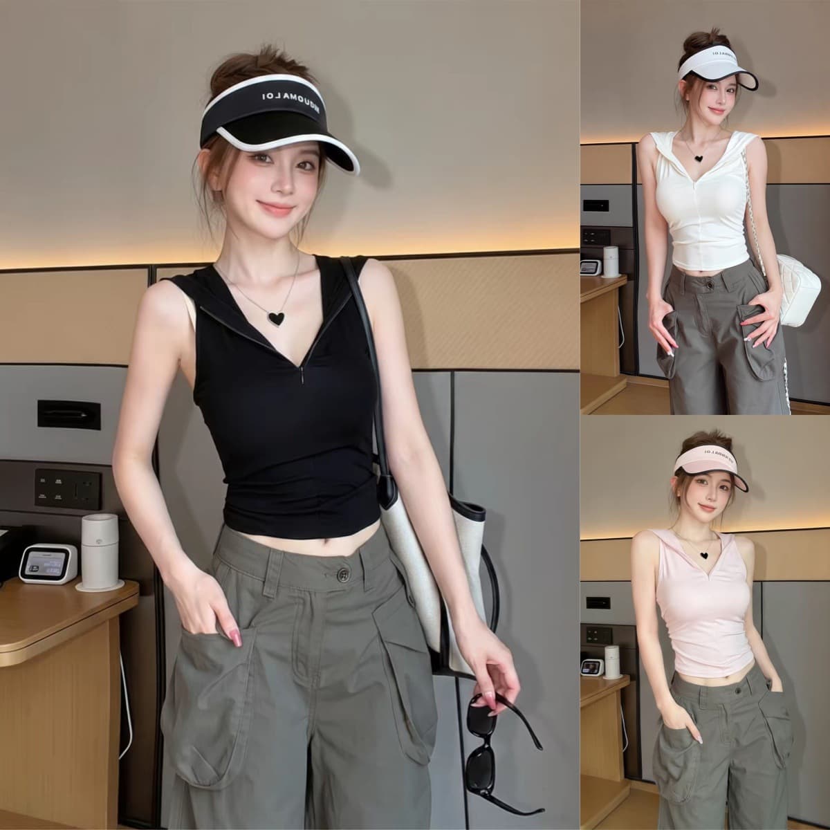 American hot girl style zipper hooded sleeveless vest for women summer design fashion slim slim top 26209