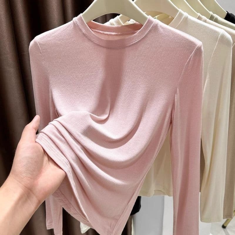 Clearance Sale ~ Pink Round Neck Modal Base Layer Top Women's 2026 New Spring Long Sleeve T-Shirt