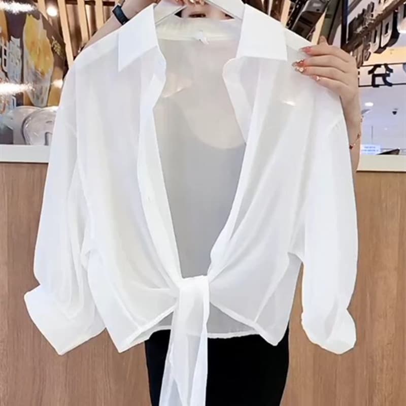 Thin Chiffon Air Conditioning Cardigan Outerwear Small Shawl Sun Protection Shirt for Women Short Trendy Top Summer Batwing Open Front