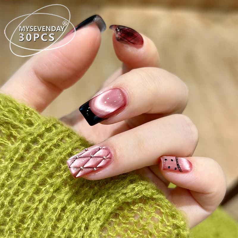 ins press-on nail tips wholesale high-end cat eye plaid French handmade nail tips Xiaohongshu recommended false nails