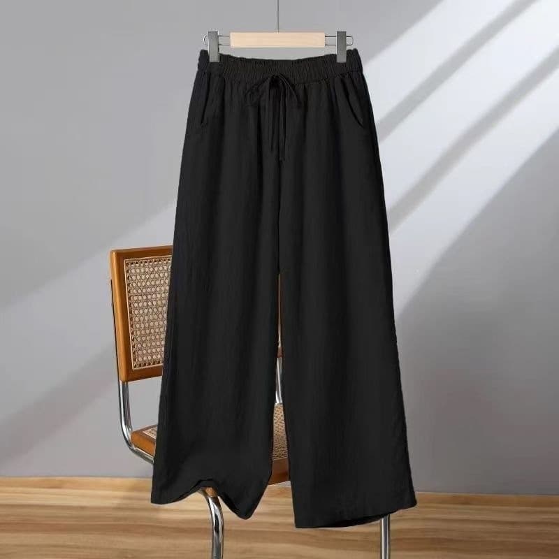 New Chinese Style Drape Cotton Linen Wide-Leg Women's Pants Spring Summer Artistic Loose Slimming Straight-Leg Casual Pants