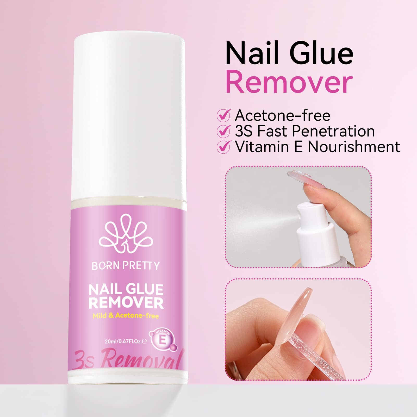 BORN PRETTY Cross-Border Wholesale 20ml Spray Bottle Eco-Friendly Nail Glue Remover for Strong Nail Tip Removal