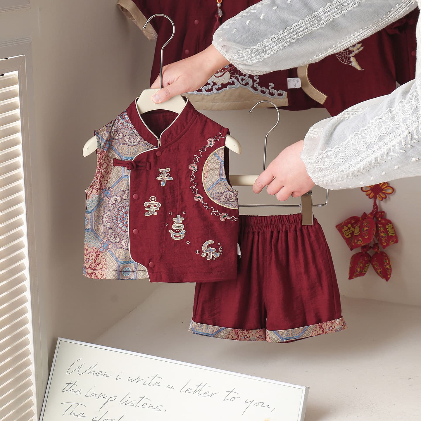 First Birthday Baby Red Ceremony Two-Piece Summer Baby Set Thin Children Tang Suit Chinese Style Baby Clothes