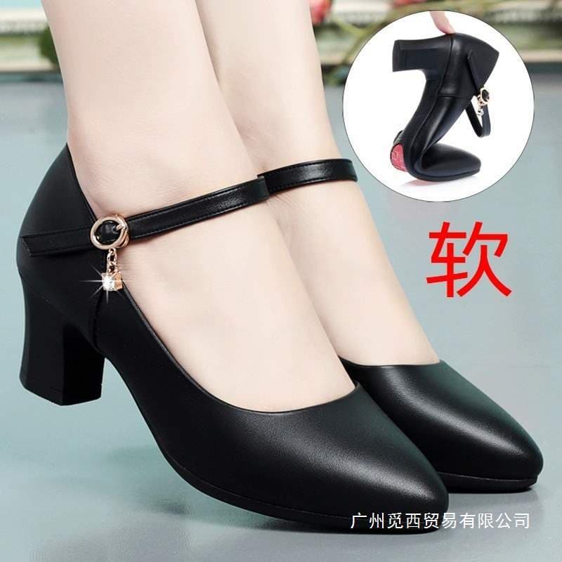 Affordable Work Shoes, Soft Leather, Soft Sole, New Anti-Slip Women's Shoes, Mid Heel, Block Heel, Women's Leather Shoes