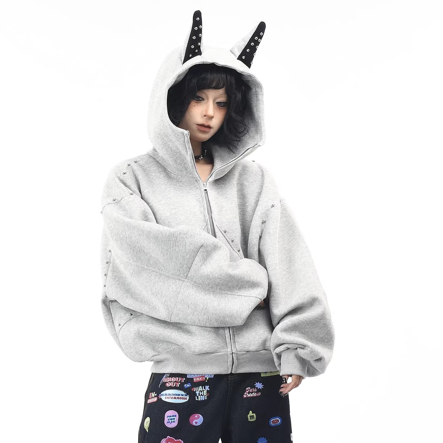 Studded Doberman Hoodie Women's Fall/Spring New Design Street Loose Unisex Couple Jacket