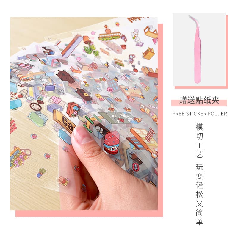 Cross-border new miniature landscaping stickers, cute and fresh stickers, quiet books, children's small patterns, handmade collage