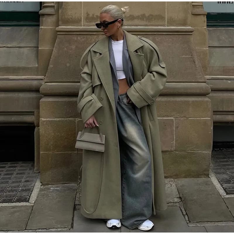 Cross-border European and American Women's Fashion Ins Viral Scarf Design Wool Coat