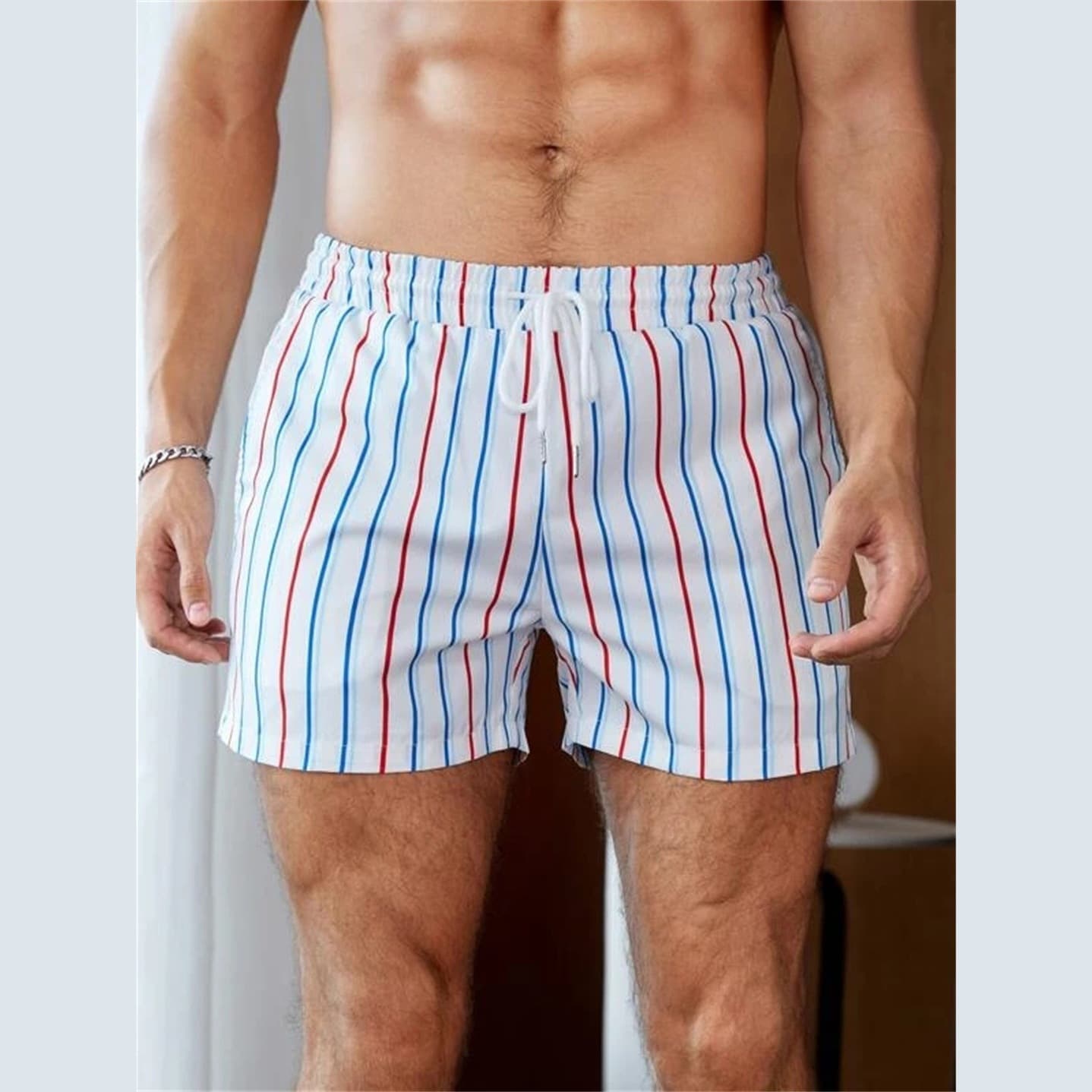 New 2024 Summer Basic Men's Striped Digital Print Casual Beach POD Custom