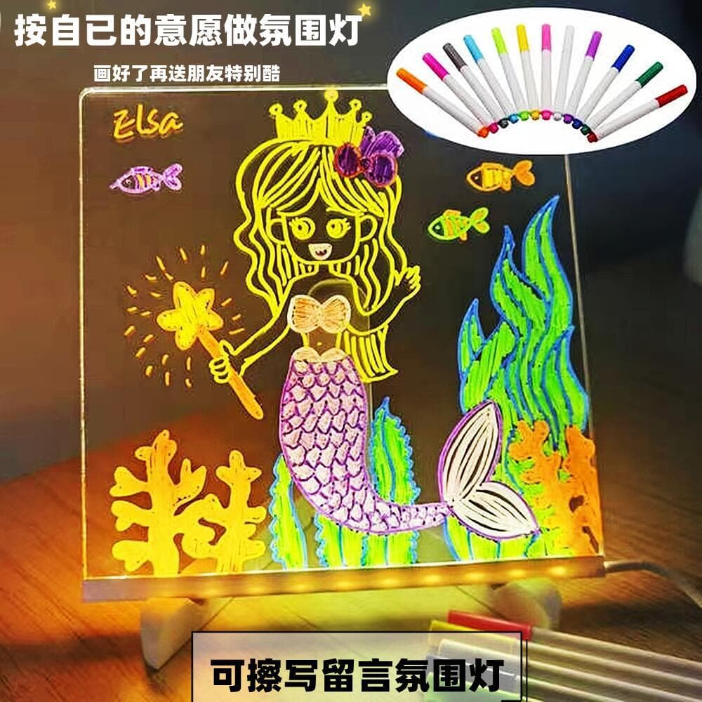 Household Ins Acrylic Glow Fluorescent Board Small Blackboard Rewritable Memo Board Message Board Small Night Light DIY Craft