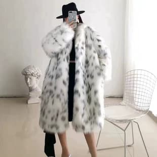 Cross-border Hot-selling Plus Size Women's Fur Coat Fox Fur Leopard Print Long Style Mink Cat Print