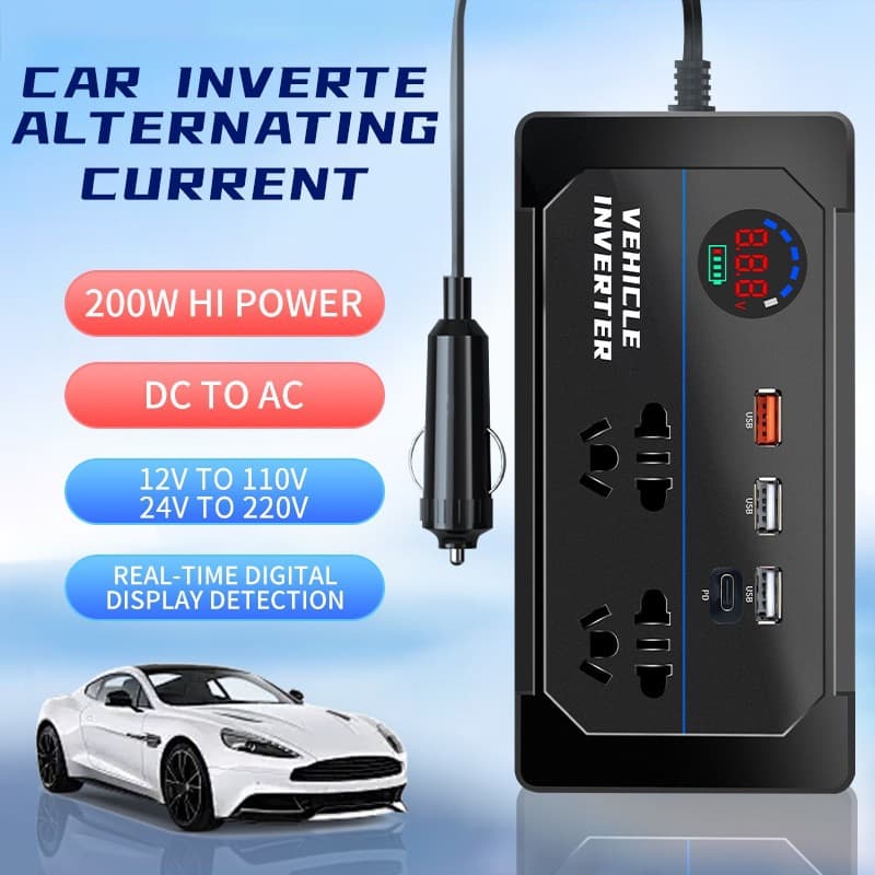 Factory Cross-border Car Inverter Converter 12V/24V to 110V/220V Cigarette Lighter Type-C Charger