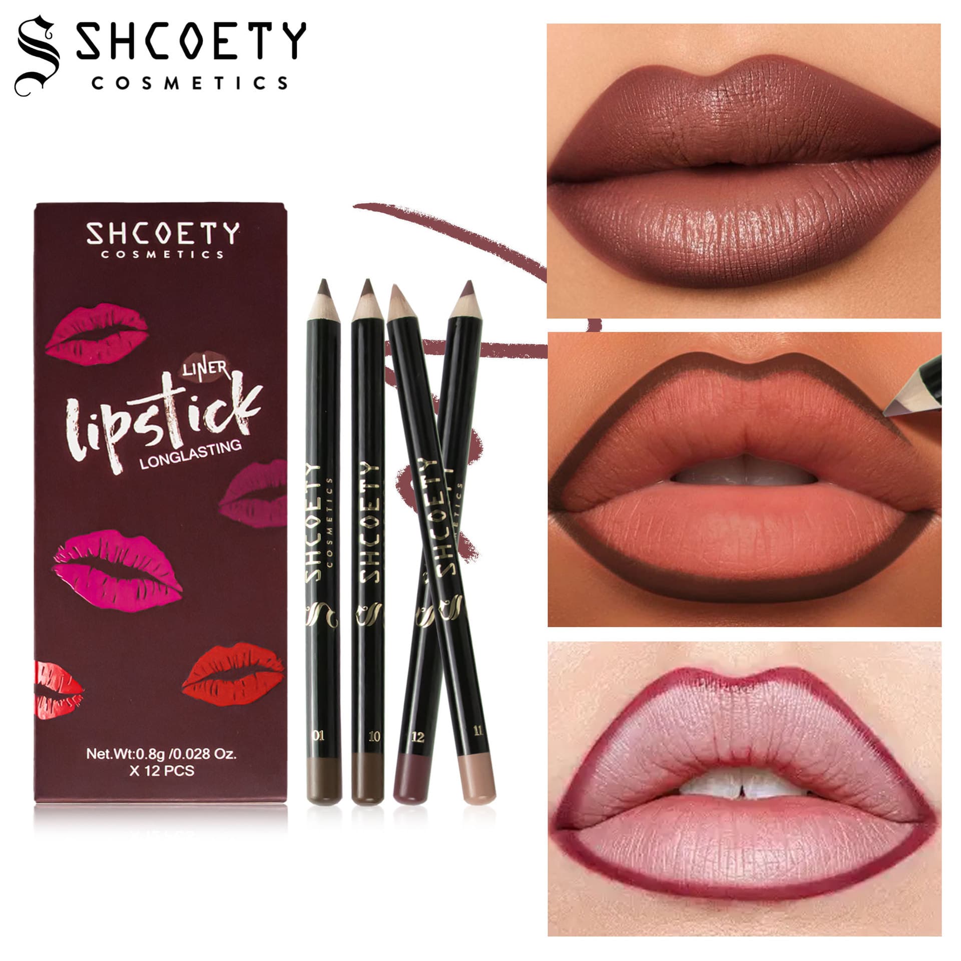 SHCOETY Cross-Border 12-Color Lip Liner Set Matte Nude Lipstick Long-Lasting Non-Fading Lip Pencil Cosmetics