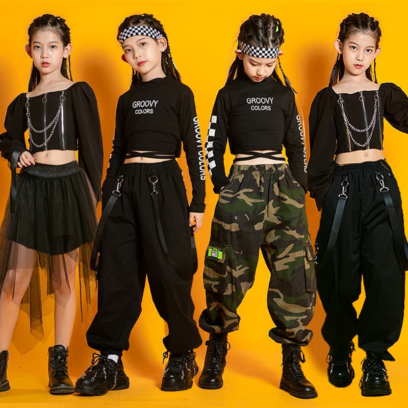 Girls Jazz Hip Hop Street Dance Fashion Outfit, Kids Crop Top Dance Training Set, Stylish Hip Hop Performance Wear for Girls