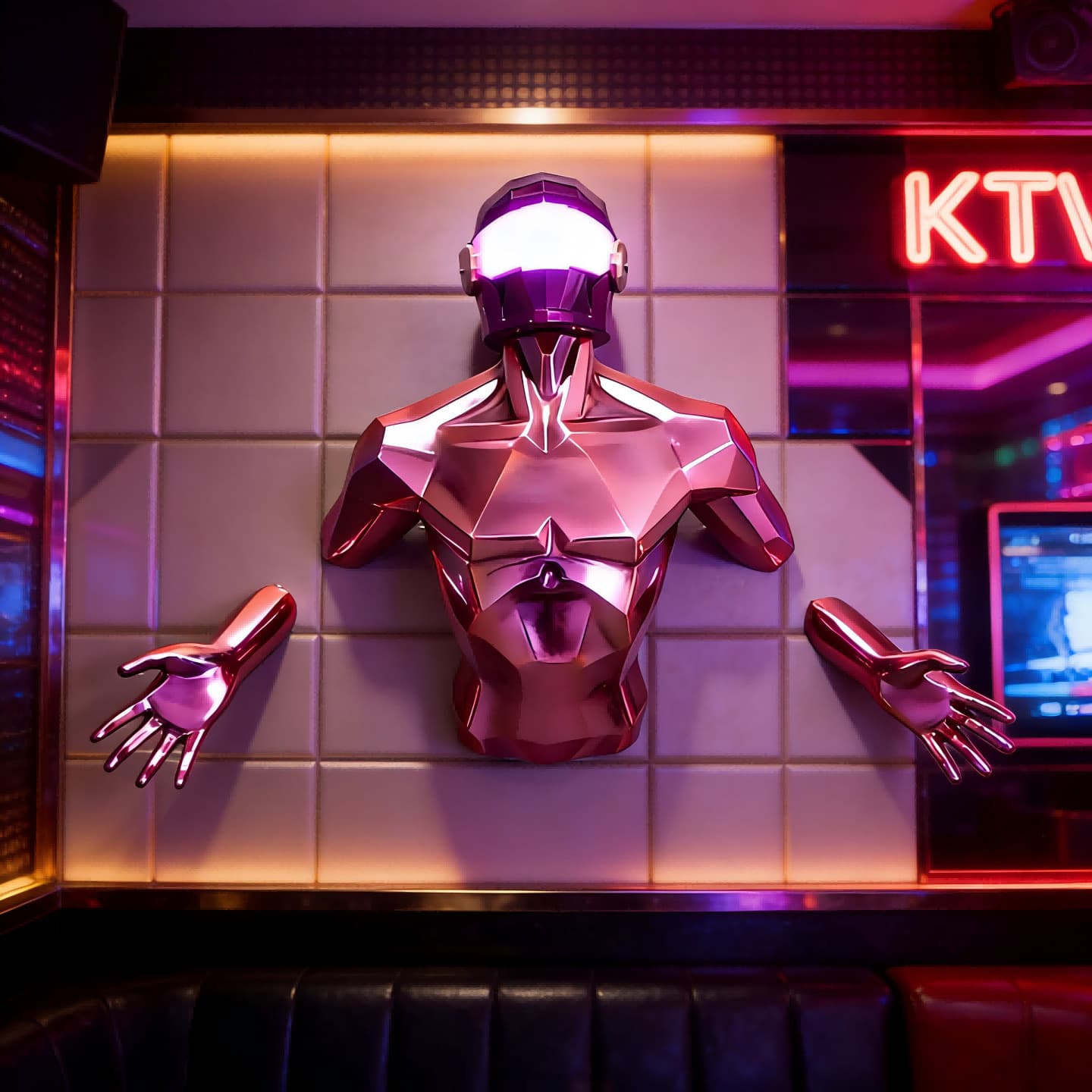 Creative 3D Robot Sculpture Model Wall-Penetrating Figure Hanging Decoration Trendy Bar KTV Wall Decor Ornament