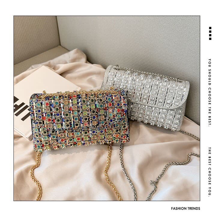 Cross-border Hot-selling Europe and America Women's Evening Bag Fashion Rhinestone Small Handbag Clutch Party Shoulder Bag Crossbody Evening Bag