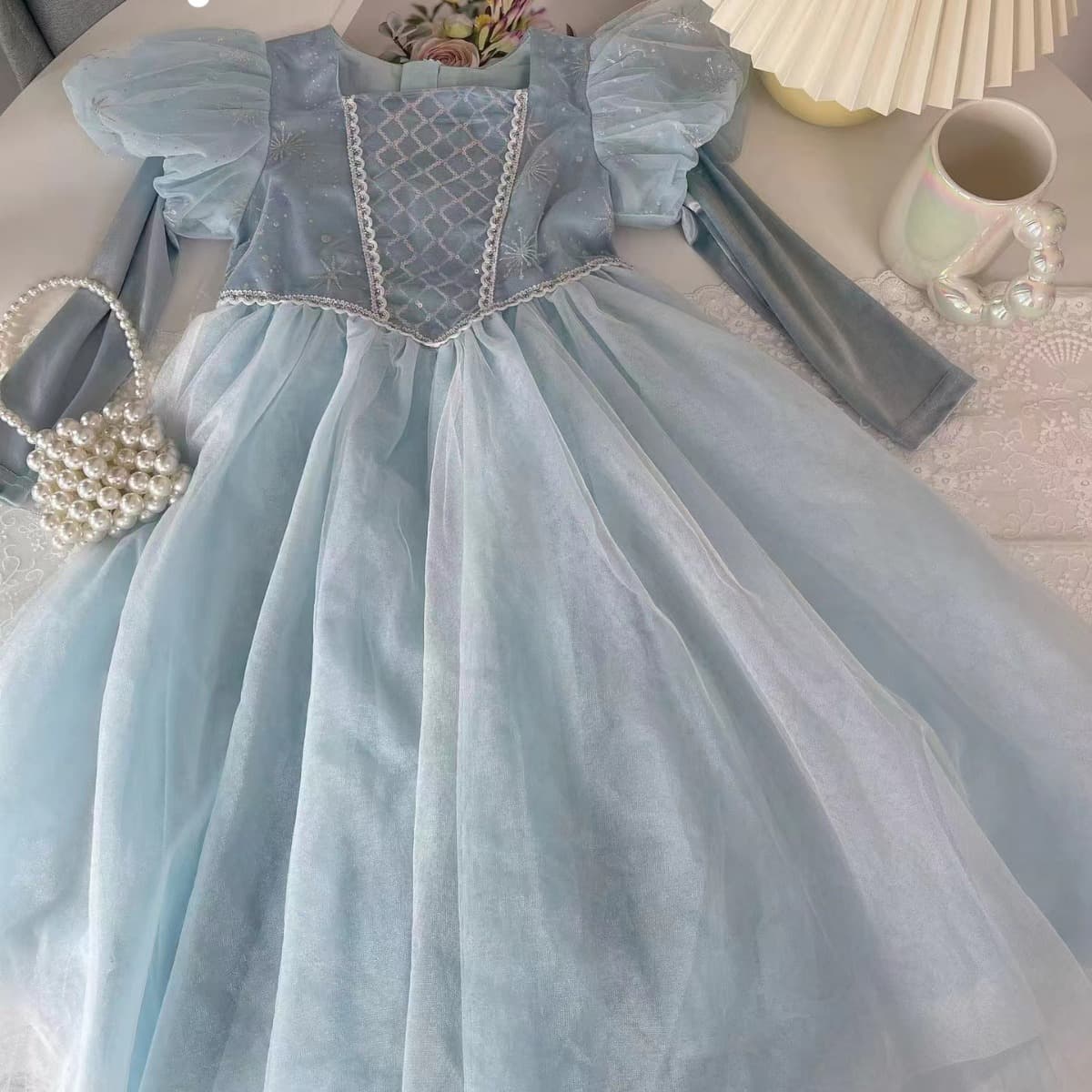 New Girls Frozen Elsa Princess Dress Snowflake Cape Birthday Gown Elsa