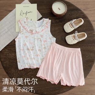 Modal children's tank top and shorts set, summer thin, baby clothes two-piece set, infant sleeveless girls summer clothes