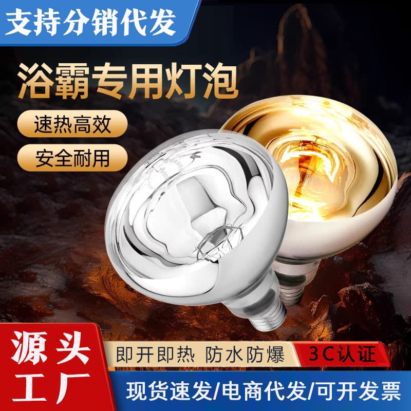 75W waterproof bathroom heating bulb for traditional use, with LED center lighting and wall-mounted warm light.