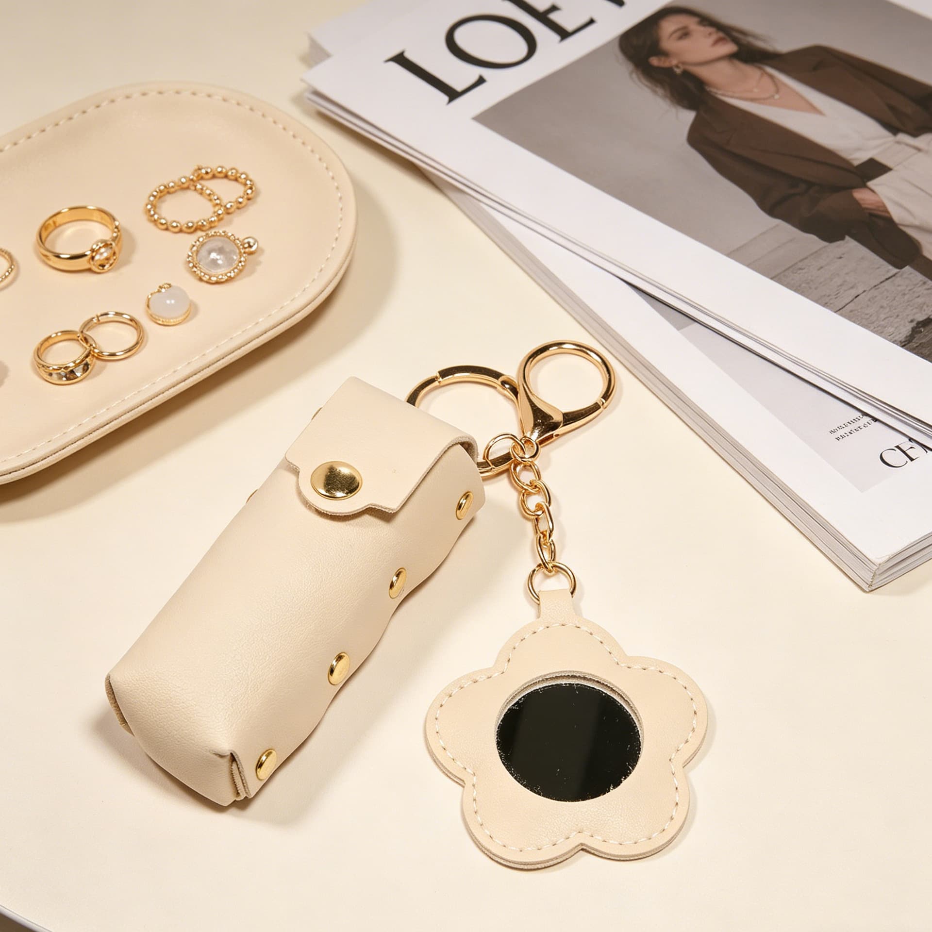 Rivet Flower Lipstick Bag Keychain Pendant Cross-Border Includes Fashion Beauty Products Factory Direct Sales Wholesale Lipstick Bags