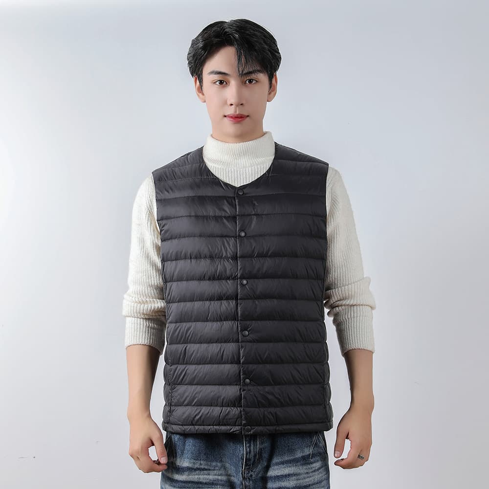 Pinghu Chixin Men's 90% Down Solid Color New Style V-neck Round Neck Vest Down Jacket Plus Size Outerwear