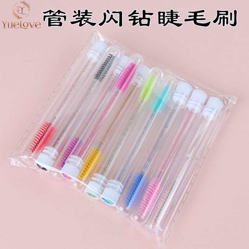 Individual Tube Crystal Rod Eyelash Comb with Rhinestones Transparent Separate Eyelash Brush Eyebrow Brush Convenient Eyelash Curler Spiral Brush