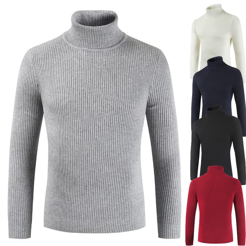2025 New Foreign Trade Men's High-Neck Solid Color Sweater, Available in 5 Colors, Fashionable European and American Style, High Elasticity