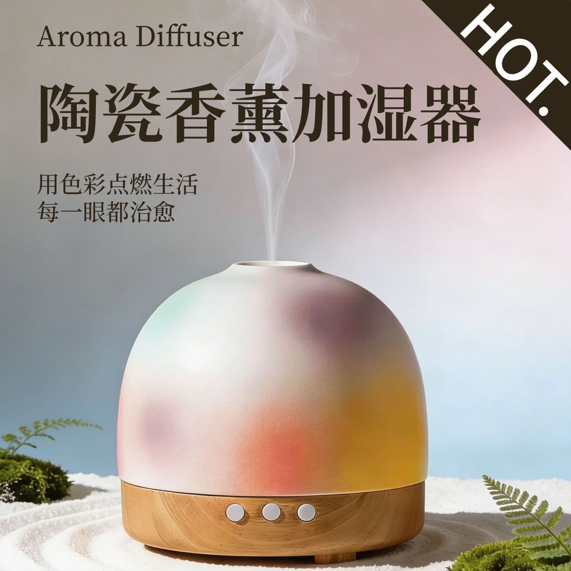 Ceramic Solid Wood Essential Oil Aromatherapy Diffuser Automatic Spray Large Capacity Humidifier Night Light Chinese Cultural Creative
