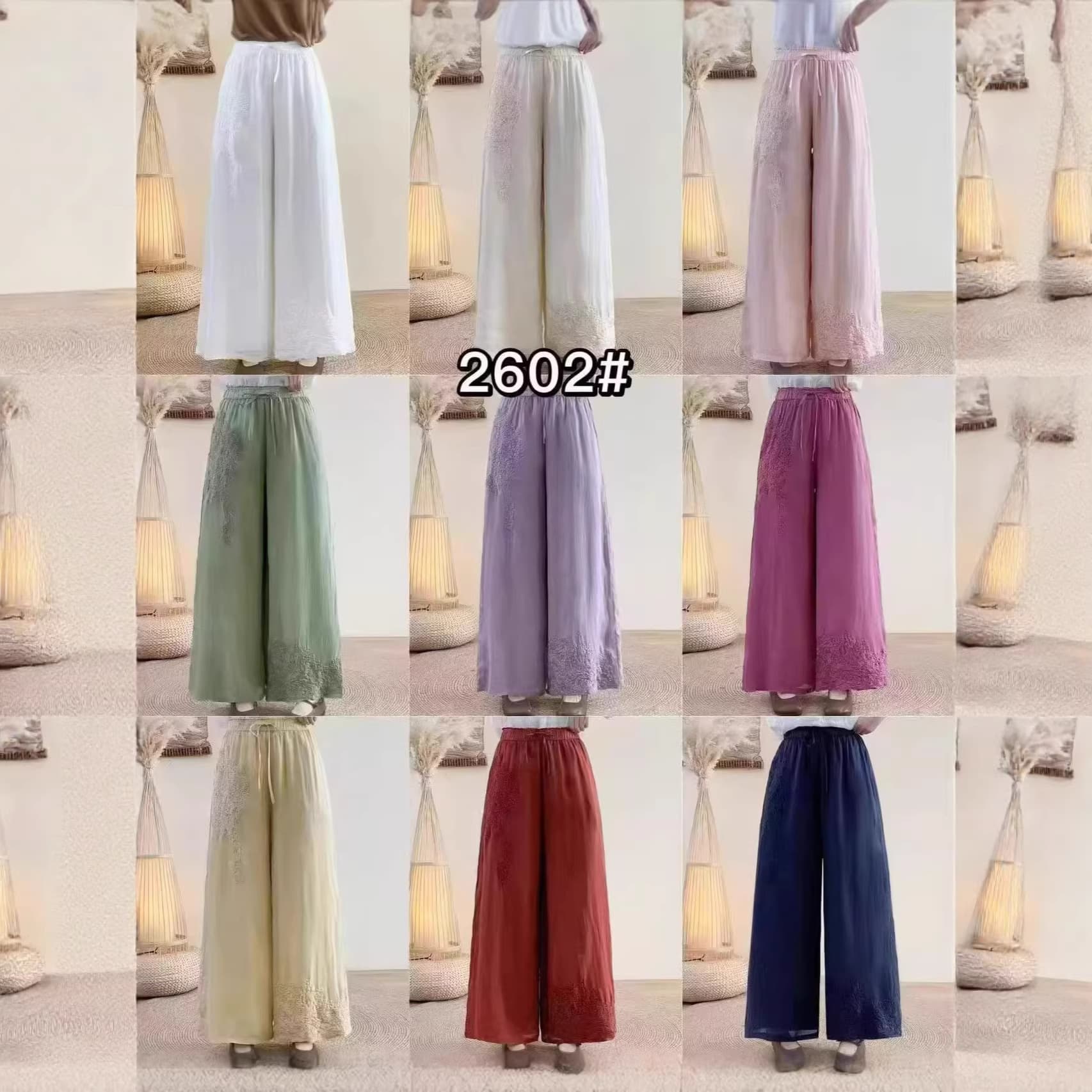 Hot-selling 2026 Spring/Summer Pure Ramie Double-layer Hem Heavy Embroidery Versatile Casual Pants