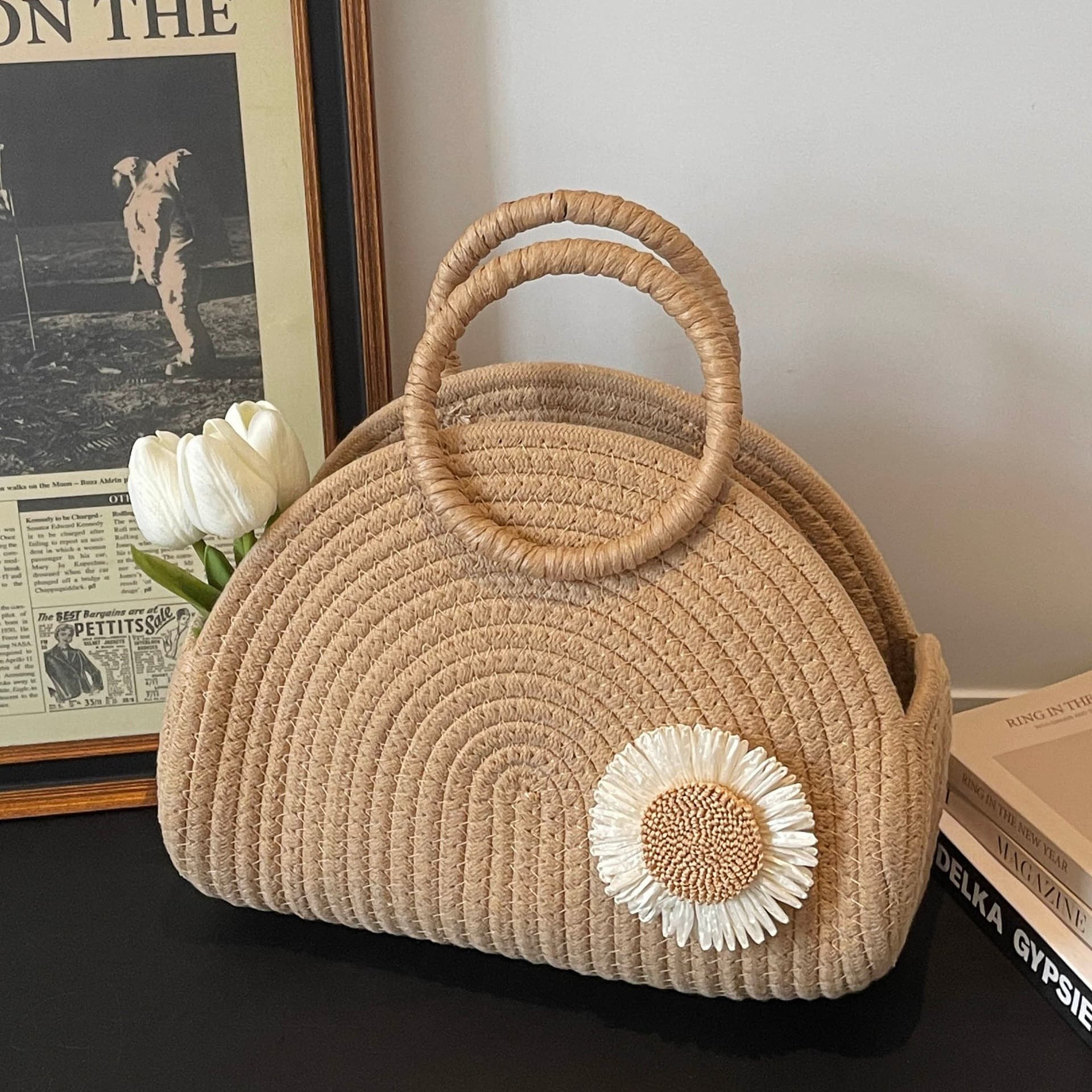 Korean Style Simple Handbag for Women 2026 Summer New Fashion Woven Cotton Rope Bag High-End Niche Handbag