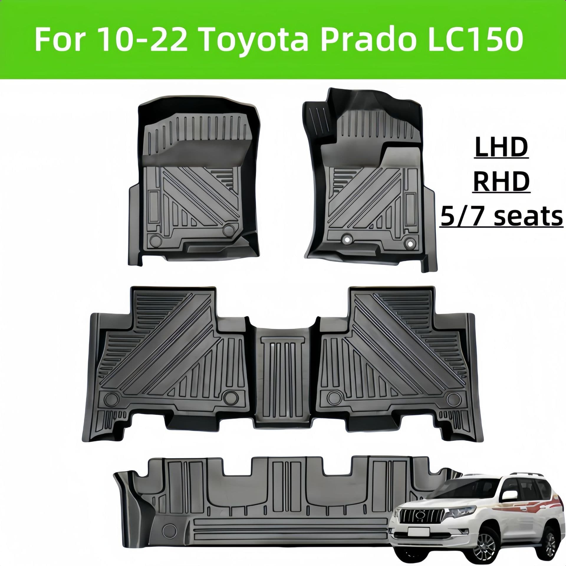 For 2010-2022 Prado LC150 LHD/RHD 3D Carpet TPE Car Floor Mat
