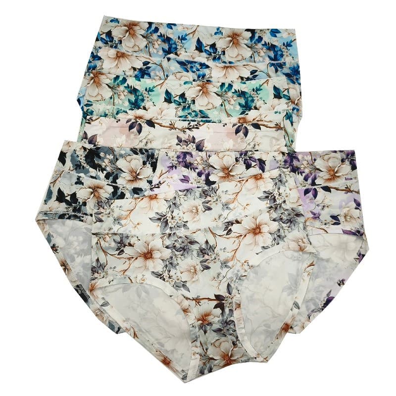 Women's underwear with clematis pattern, US size, wash label, sexy, shapely buttocks, plus size, high-waisted briefs.