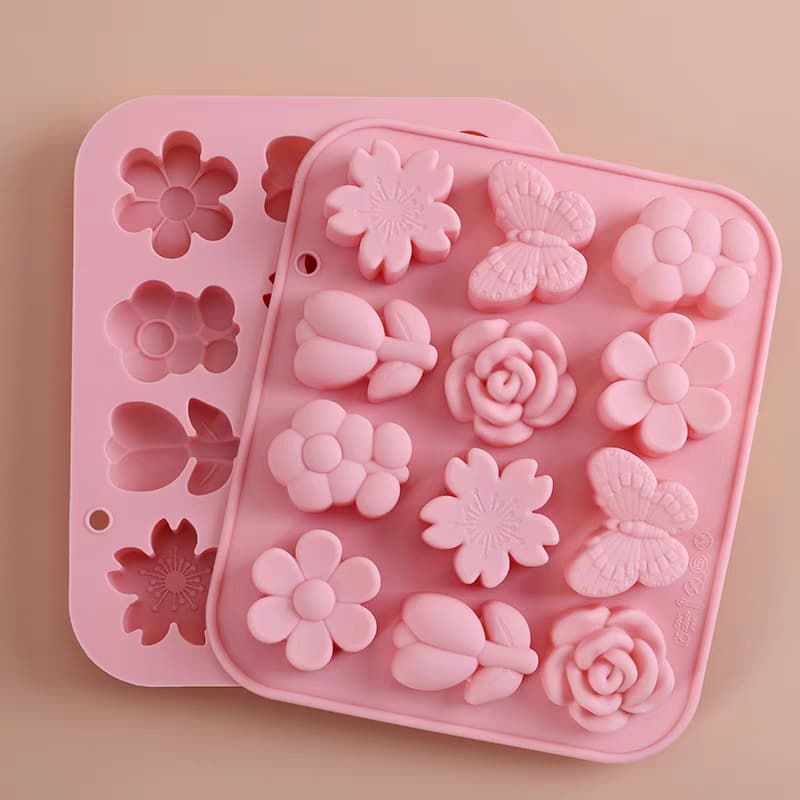 In Stock 12-Cavity Assorted Flower and Butterfly Silicone Mold for Cake, Chocolate, Ice Cube Tray, and Resin Casting